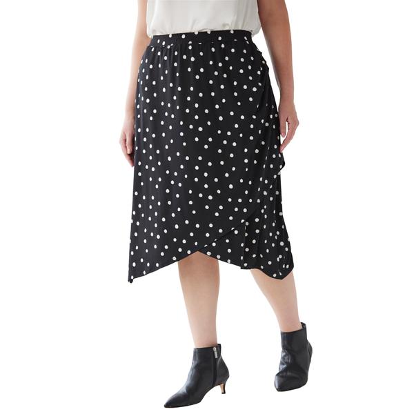 plus-size-womens-ruched-skirt-by-soft-focus-in-black-tossed-dot--size-1x-/