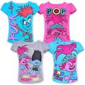 Girls Toddler Pink/Light Blue/Gray Trolls 4-Pack T-Shirt Set