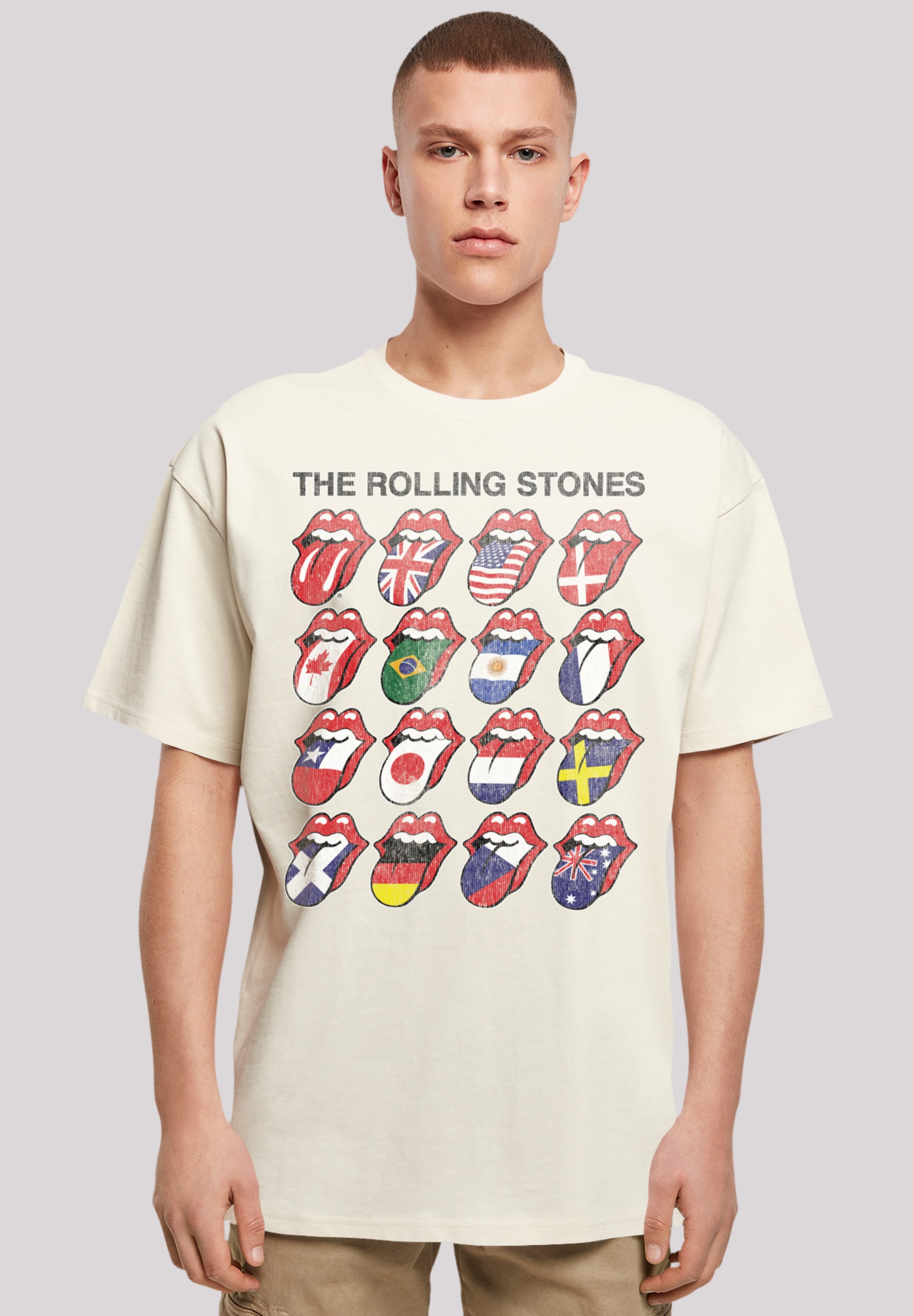 T-Shirt F4NT4STIC "The Rolling Stones Voodoo Lounge Tongues", Herren, Gr. 5XL, beige (sand), Obermaterial: 100% Baumwolle, oversize, Rundhals, ohne Bündchen, Shirts, Musik, Band, Logo Image