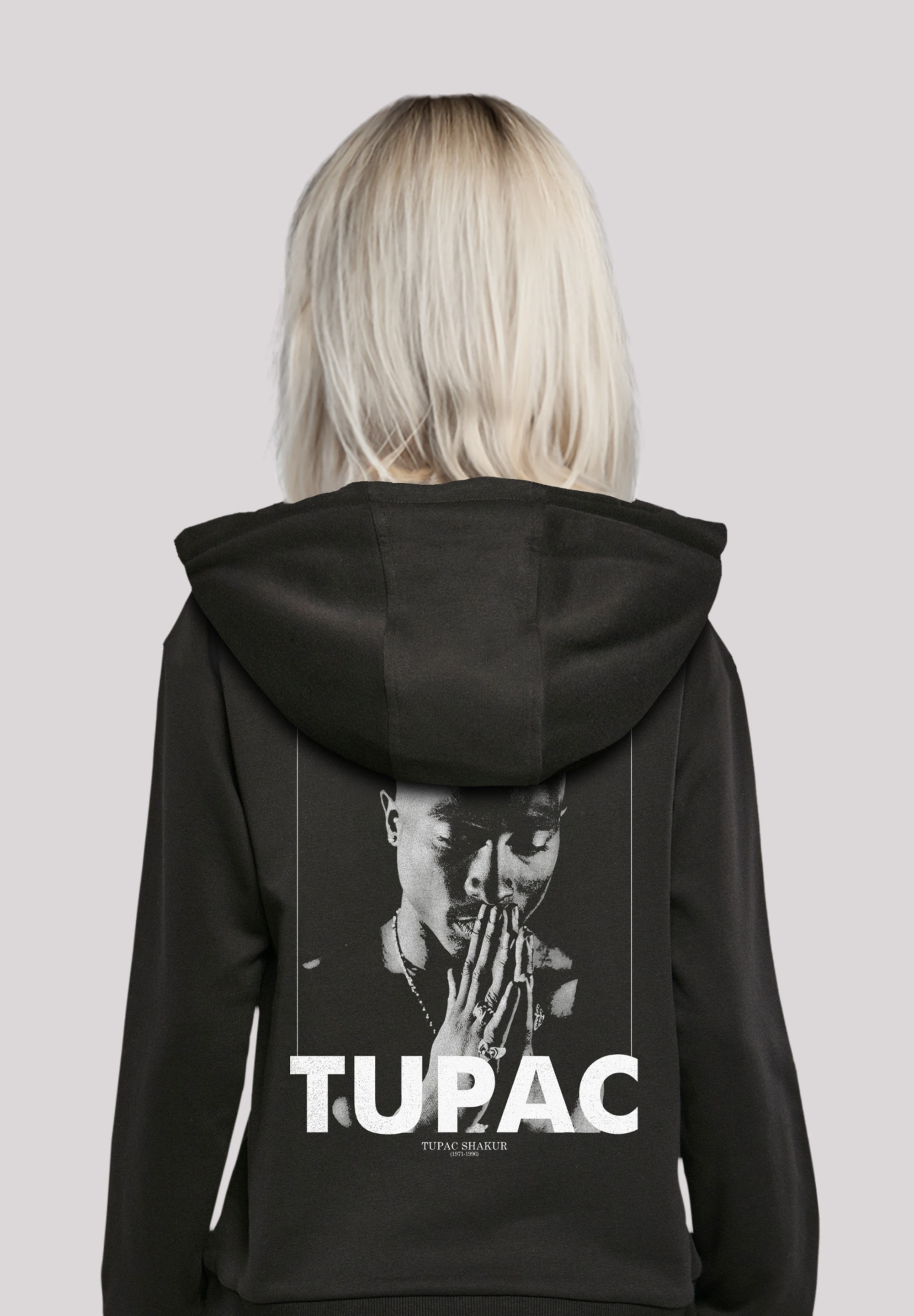 Kapuzenpullover F4NT4STIC "Tupac Shakur Praying Hip Hop Rap", Damen, Gr. M, schwarz, Obermaterial: 65% Baumwolle, 35% Polyester, relaxed fit, Pullover Kapuzenpullover, Hoodie, Warm, Bequem