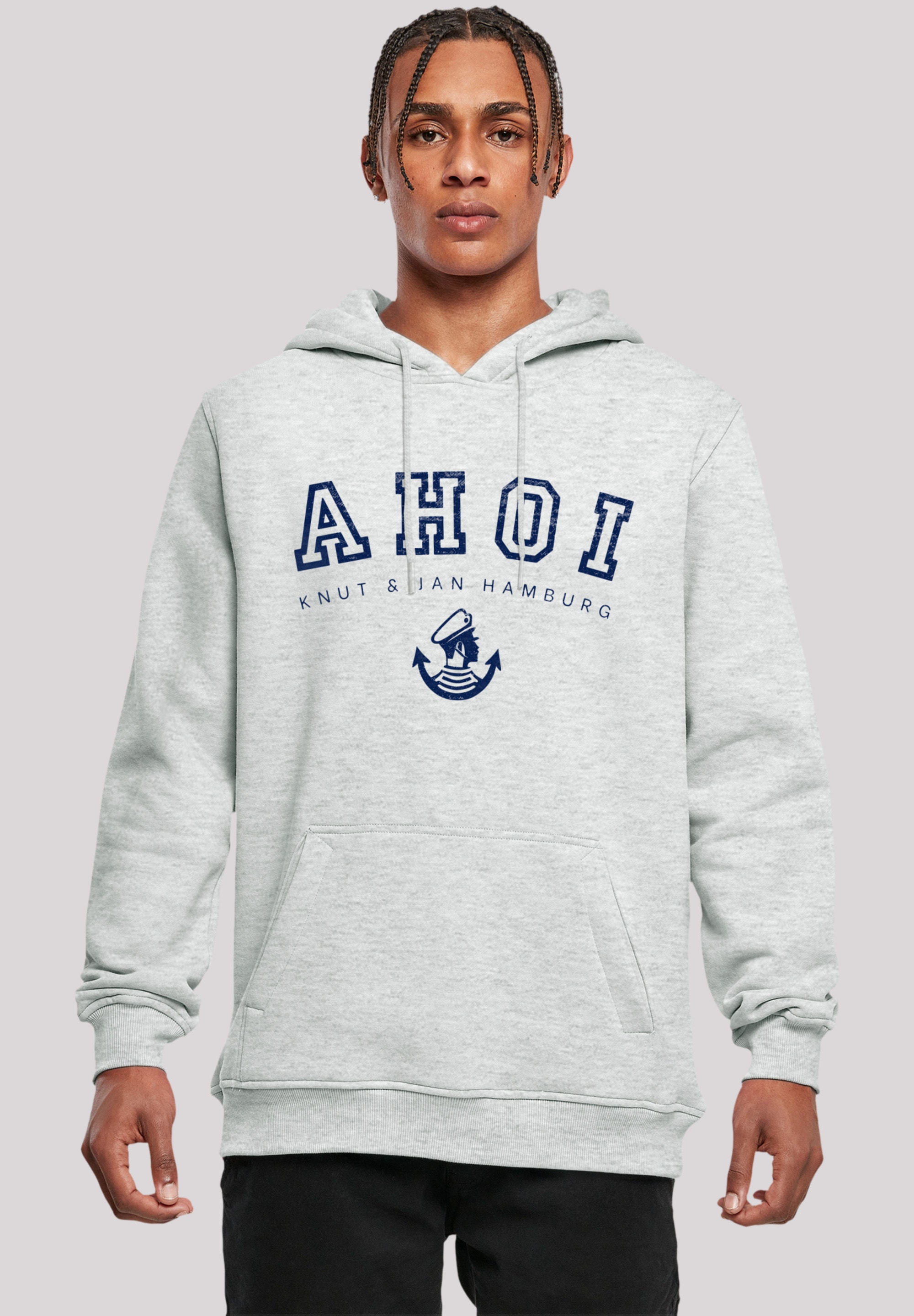 Kapuzenpullover F4NT4STIC "Ahoi Knut & Jan Hamburg", Herren, Gr. 3XL, grau (erdgrau), Obermaterial: 65% Baumwolle, 35% Polyester, slim fit, Pullover, Print Image