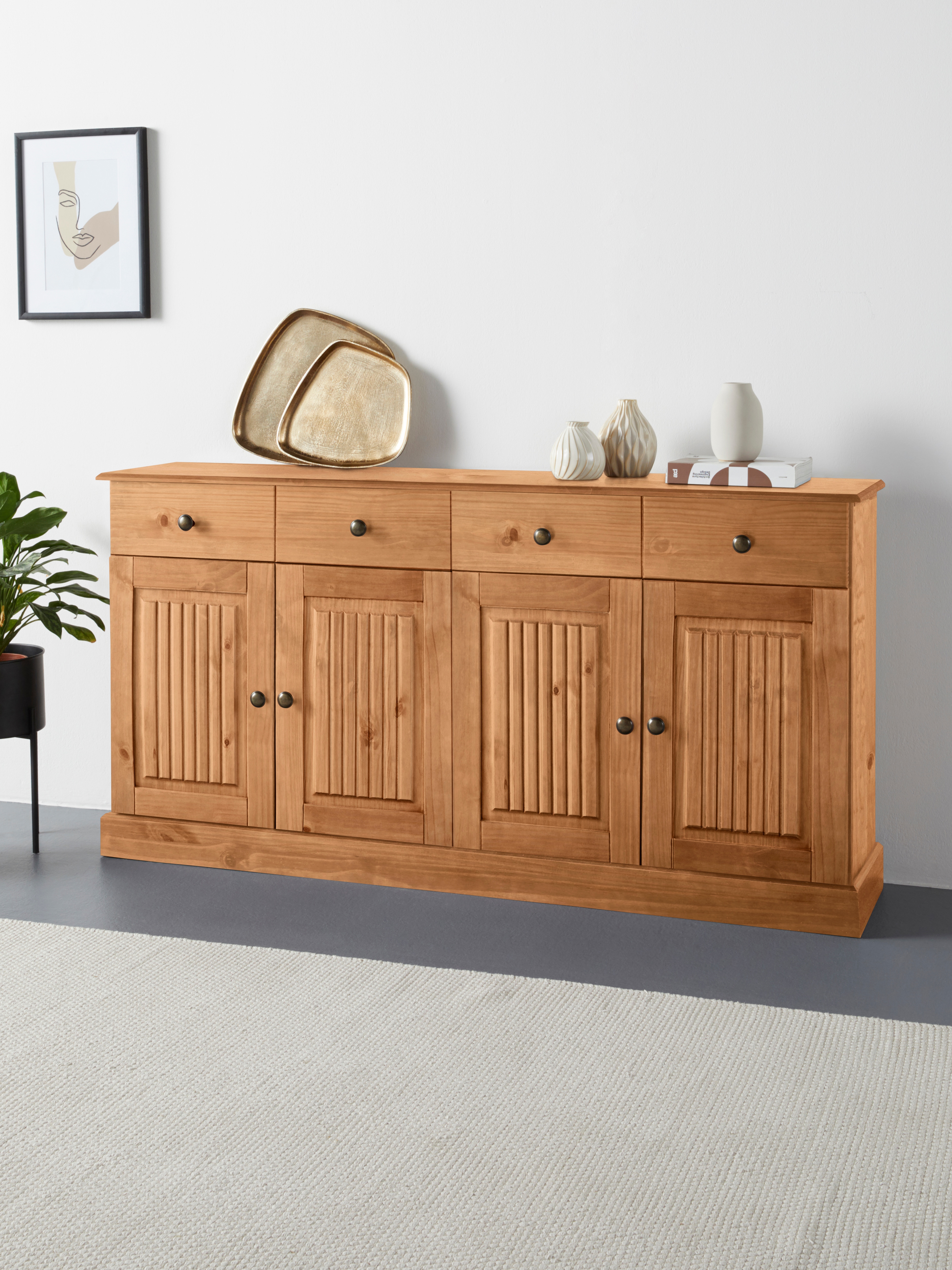 Sideboard HOME AFFAIRE "Liotta", beige (natur gebeizt, gewachst), B:158cm H:80cm T:34cm, FSC-zertifiziertes Massivholz, Sideboards Image