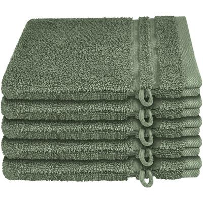 Waschhandschuh SCHIESSER "Schiesser Frottier-Set Milano, 5x Stück", grün (dunkelgrün), B:16cm L:22cm, Frottier, Handtücher (Packung), mit Webbordüre Image