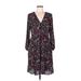 Bobeau Casual Dress - A-Line V-Neck 3/4 sleeves: Burgundy Floral Dresses - New - Women's Size Medium