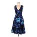 NOIR Sachin + Babi Casual Dress - A-Line V Neck Sleeveless: Blue Floral Dresses - Women's Size 2