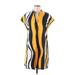 Shein Casual Dress - Mini Plunge Short sleeves: Yellow Stripes Dresses - Women's Size 6