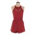 Almost Famous Romper Crew Neck Sleeveless: Burgundy Solid Rompers - Women's Size Large