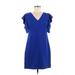 Chelsea28 Casual Dress - Shift V Neck Short sleeves: Blue Print Dresses - Women's Size 6