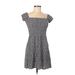 Dress Forum Casual Dress - A-Line Square Short sleeves: Gray Floral Dresses - Women's Size Medium