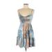 21 Saints Casual Dress - A-Line V Neck Sleeveless: Blue Print Dresses - Women's Size Medium