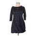 Daryl K Casual Dress - A-Line High Neck 3/4 sleeves: Blue Dresses - Women's Size 2
