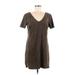 Black Swan Casual Dress - Shift V-Neck Short sleeves: Brown Solid Dresses - Women's Size Medium