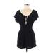Buffalo by David Bitton Casual Dress - Mini Plunge Short sleeves: Black Print Dresses - Women's Size Medium