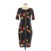 Lularoe Casual Dress - Sheath Scoop Neck Short sleeves: Black Floral Dresses - Women's Size Medium