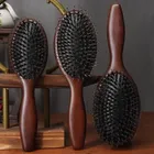 Spazzola con setole di cinghiale Spazzola per capelli naturali in legno Pettini in legno districanti bagnati asciutti per le donne Barbiere Spazzola per massaggio del cuoio capelluto con paletta per