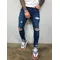 Fashion Street Style Jeans Skinny strappati al ginocchio da uomo Vintage Wash Solid Denim pantaloni