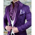 Abiti eleganti da uomo 2024 Design italiano giacca Smoking da fumo Jacquard viola su misura 3 pezzi