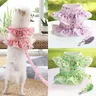 Lace Floral Dog Cat Harness Leash Set For Small Dogs Dress Cute Adjustable Pet Harness Vest