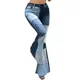 Moda donna Jeans tasche a vita alta bottone Fly Color Block pantaloni in Denim a gamba larga