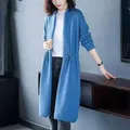 Elegante cappotto lungo in maglione Cardigan da donna per la primavera autunno 2023 moda Solid Draw