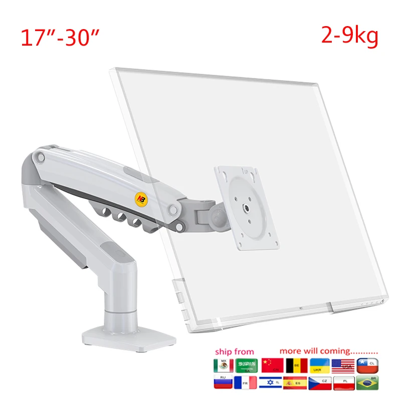 Supporto da scrivania NB NEW F80 2-9kg 17-30" per monitor LCD, braccio con molla a gas, movimento completo, ergonomico, doppio braccio, USB 3.0