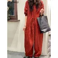 Tuta lunga oversize autunno rosso a vita alta moda donna tute da donna pieghettate larghe Casual