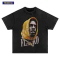 T-shirt da uomo estiva Streetwear Vintage Washed Rapper t-shirt con stampa ritratto t-shirt con