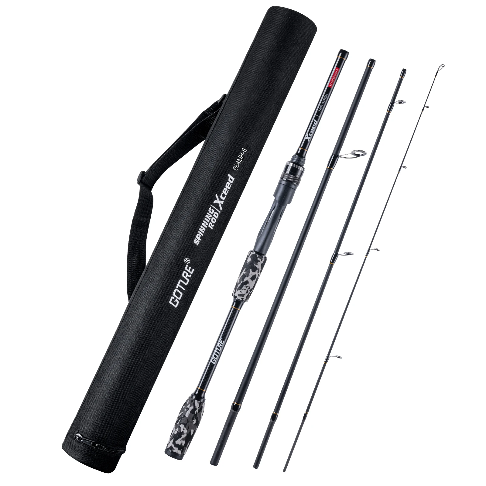 Canna da Spinning Goture Xceed 7 Styles Colorata 1.98m-2.4m in Carbonio ad Alto Modulo, Azione M&MH, 4 Pezzi, 5-28g, Canna da Pesca da Viaggio