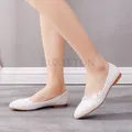 Ballerine estive in pizzo bianco scarpe da sposa da sposa tacco basso piatto Casual senza tacchi