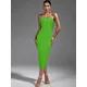 Vestito dalla fasciatura verde vestito Midi da donna vestito aderente elegante con volant Sexy senza