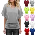 2023 t-shirt allentata Casual da donna moda donna estate pipistrello manica corta top Femme Solid