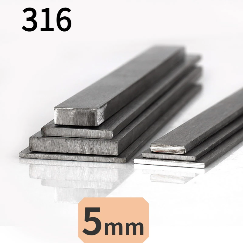 Spessore 5mm Acciaio inossidabile 316 Barra piatta Piastra Asta CNC Metallo Larghezza 10/15/20/25/30/40/50/60/80mm Lunghezza 100mm 200mm 300mm 500mm