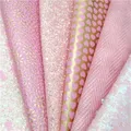 Fogli di pelle glitterata rosa fiori margherita cuori in pelle sintetica goffrata tessere in
