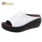 Scarpe di moda da donna suola in pelle pantofole da donna Sexy tacco alto zoccoli nero Peep Toe piattaforma muli Emal Slip on sandali scarpe