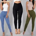 2022 Jeans donna moda Leggings solidi Sexy Fitness pantaloni a vita alta femminile bianco nero blu