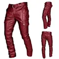 Nuovi uomini pantaloni larghi in ecopelle nero / rosso / marrone moda maschile per il tempo libero quotidiano pantaloni multitasche da moto di grandi dimensioni 5XL