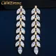 CWWZircons Marquise Cut Cluster CZ Zirconia Crystal Long Dangle Leaf Earrings Gold Plated Bridal