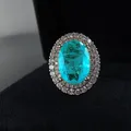 Vintage Oval 10*14mm Paraiba Tourmaline Gemstone Wedding Engagement Lab Diamond Ring Gift Fine