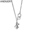 ANENJERY Silver Color Vintage Double Circle Little Bear Necklace Animal Thai Silver Necklace For