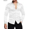 Nuovo 2025 Camicia elegante in raso di seta lucida di lusso da uomo a maniche lunghe Camicia casual slim con bottoni muscolari Maschile Taglie forti S-3XL