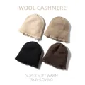 Women Unisex Autumn Winter Cashmere 35% Cap Knit Bell Hat Broke Hem Warm Tassels Beanie Wool Rough