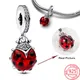 Animal 925 Sterling Silver Pendant Red Ladybird Dangle Charm Fit Pandora Bracelet DIY Kids Birthday