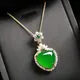 Simulated Green Jade Crystal Emerald Gemstone Pendant Necklaces For Women Gold Color Tone Heart