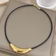 DODOHAO Vintage Chunky Gold Color Metal Tube Pendant Black Leather Wax Rope Choker Necklaces for