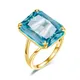 Classic Aquamarine Ring 925 Sterling Sliver Rings For Women Gold Plated Gemstone Vintage Luxury