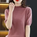 Summer Cashmere Sweater Women Solid Short Sleeve Pullovers Jumper Knitted Sweaters