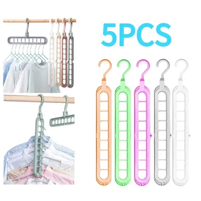 5pcs Space Saving Clothes Rack 9 Hole Magic Clothes Hanger Multicolor Hangers Clothing Organizer