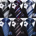 Hi-Tie Blue White Striped Silk Elegant Tie For Men Groom Wedding Men Necktie Pocket Square Cufflink