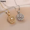 OIMG 316L Stainless Steel Gold Plated Temperament Fashion Rotatable Flower Full Rhinestone Pendant