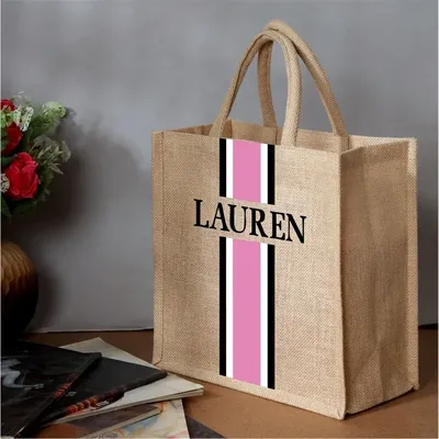 Personalized Tote Bag Jute Burlap Custom Natural Jute Tote Bag Bridesmaid Gifts Monogrammed Jute Bag